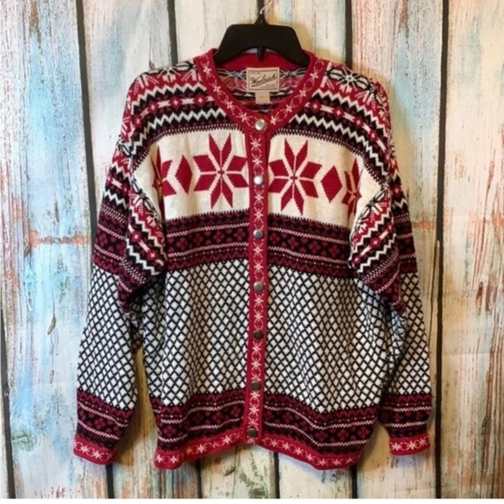 Vintage Woolrich Red and White Cardigan Sweater